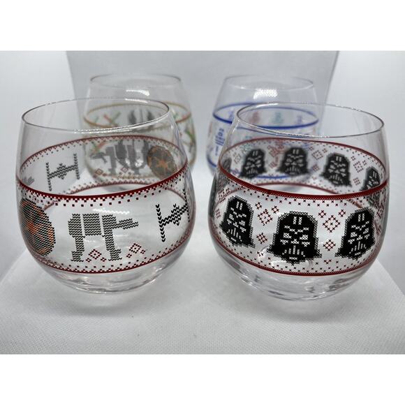 JoyJolt Star Wars Ugly Sweater Stemless Glasses. Set of 4 Large 15oz Stemless - Picture 1 of 7